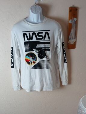Buzz Aldrin NASA White Graphic Long Sleeve Tee with Space Patch